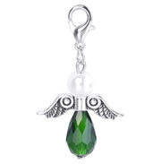 Lykkeengel m/ perle og krystal dråbe. Grøn. 40 mm